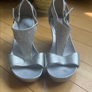 Sz 6 Sparkly Silver Wedge Sandals Formal Dressy